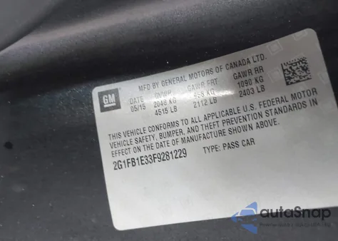 2015 Chevrolet Camaro 2Ls z USA, uszkodzony, nr VIN 2G1FB1E33F9281229